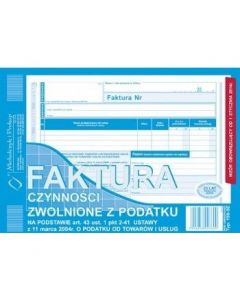 198-3E Faktura czynności zwolnione z podatku A5 (o+1k)Michalczyk i Prokop