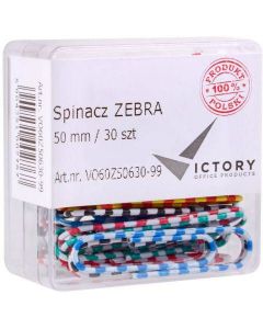 Spinacze zebra kolor 50mm 30szt. pudełko plastikowe VICTORY VO60Z50630-99