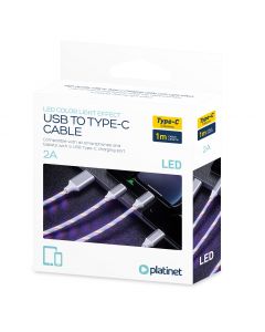 Kabel USB -> USB-C 1m 2A LED biały PLATINET (45740)