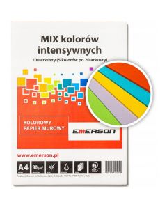 Papier ksero A4 80g mix intensywny 100ark Czerwony, Fuksja, Ciemny Niebieski, Ciemny Zielony, Żółty xem1001pwn EMERSON