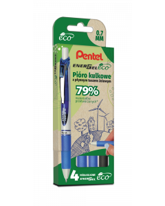 Pióro kulkowe ENERGEL 3x niebieski, 1x czarny komplet 4sztuk BL77E PENTEL