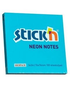 Bloczek samoprzylepny 76x76mm 100k niebieski neonowy 21209 STICK`N