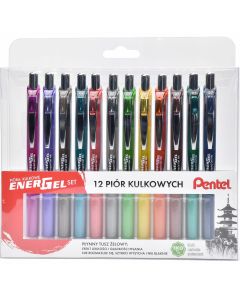 Pióro kulkowe PENTEL ENERGEL zestaw 12 kolorów (12szt) BL77/ST12PL