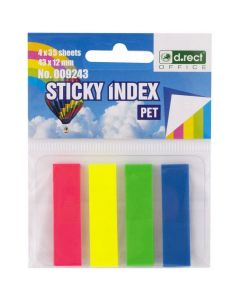 Zakładki indeksujące PET 43x12mm 35szt. 4 kolory neonowe ECO D.RECT 009243