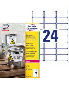 Etykiety Heavy Duty A4 63.5x33.9mm białe (100 arkuszy) L4773-100 AVERY ZWECKFORM