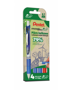 Pióro kulkowe ENERGEL 3x niebieski, 1x czerwony komplet 4sztuk BL77E PENTEL