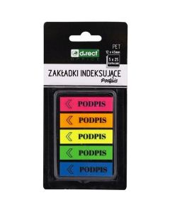 Zakładki indeksujące PET D.RECT 12x45mm 5x25szt PODPIS 110503