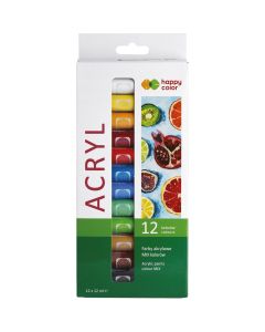 Farba akrylowa zestaw 12 kolorów, 12ml HA 7370 0012-K12 HAPPY COLOR