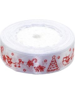 Wstążka satynowa Boże Narodzenie 25mm/22m biała WSX25-12 BREWIS