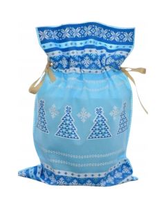 Worek upominkowy materiałowy jasno niebieski CHOINKA + PŁATKI ŚNIEGU 30x45cm PaKaDo