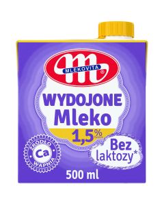Mleko MLEKOVITA WYDOJONE UHT bez laktozy 1,5% 0.5L