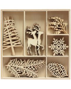 Ozdoby drewniane, CHOINKA i RENIFERY (30szt) 253044 Galeria Papieru