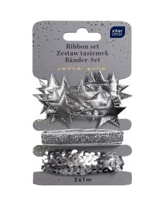 Zestaw tasiemek 3x1m SREBRNY Satin Gold INTERDRUK