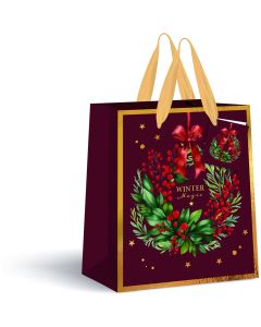 Torebka prezentowa średnia Burgundy Boże Narodzenie 190g 26,5x33x13cm INTERDRUK