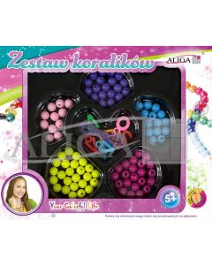 Zestaw koralików plastikowych mix kolorów i kształtów op. ok. 80szt.+żyłka 120cm. PJ-1992 ALIGA