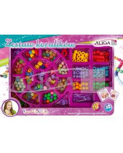 Zestaw koralików plastikowych mix kolorów i kształtów op. ok. 170szt.+2x 120cm żyłka PJ-1985 ALIGA