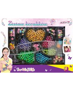 Zestaw koralików plastikowych mix kolorów i kształtów op. ok. 275szt.+2x 120cm żyłka PJ-2029 ALIGA