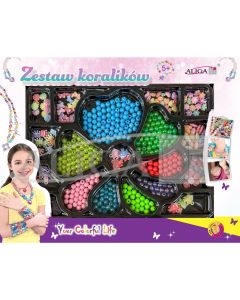 Zestaw koralików plastikowych mix kolorów i kształtów op. ok. 450szt.+2x 120cm żyłka PJ-2012 ALIGA