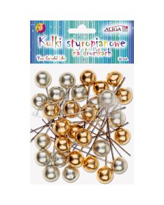 Kuleczki styropianowe na drucikach złote i srebrne roz. 1cm. dł. 7cm. op. 30szt. KSB-4658 ALIGA