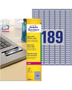 Etykiety Heavy Duty 25.4x10mm srebrne poliestrowe L6008-20szt AVERY ZWECKFORM