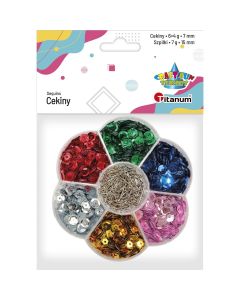 Cekiny okrągłe zestaw metaliczny 6 kol.x 4g + szpilki TITANUM 339502