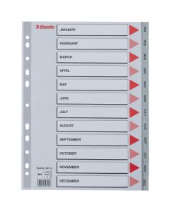 Przekładki plastikowe szare PP A4 12 miesięcy numeryczne 100114 ESSELTE