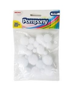 Pompony białe 24 szt. mix rozmiarów POM04 BREWIS