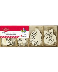 Zawieszki drewniane w drewnianym pudełku (12szt.) 413054