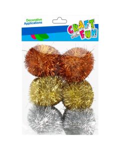 Ozdoba dekoracyjna pompon (6szt.) 45mm mix brokat 521654 Craft with Fun