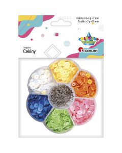 Cekiny okrągłe zestaw pastelowy 6 kol.x 4g + szpilki TITANUM 340177