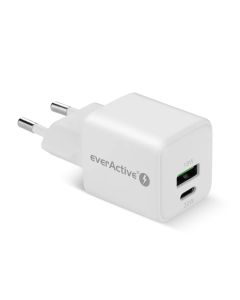 Ładowarka sieciowa 230V EVERACTIVE SC-330Q 1xUSB-A + 1xUSB-C 20W biała