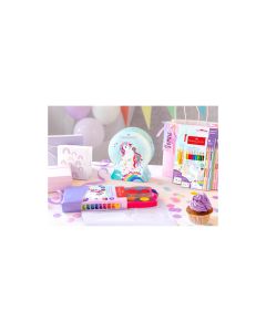 Farby szkolne akwarelowe 12 kolorów + brokat + naklejki, różowa kasetka 125002 FABER-CASTELL